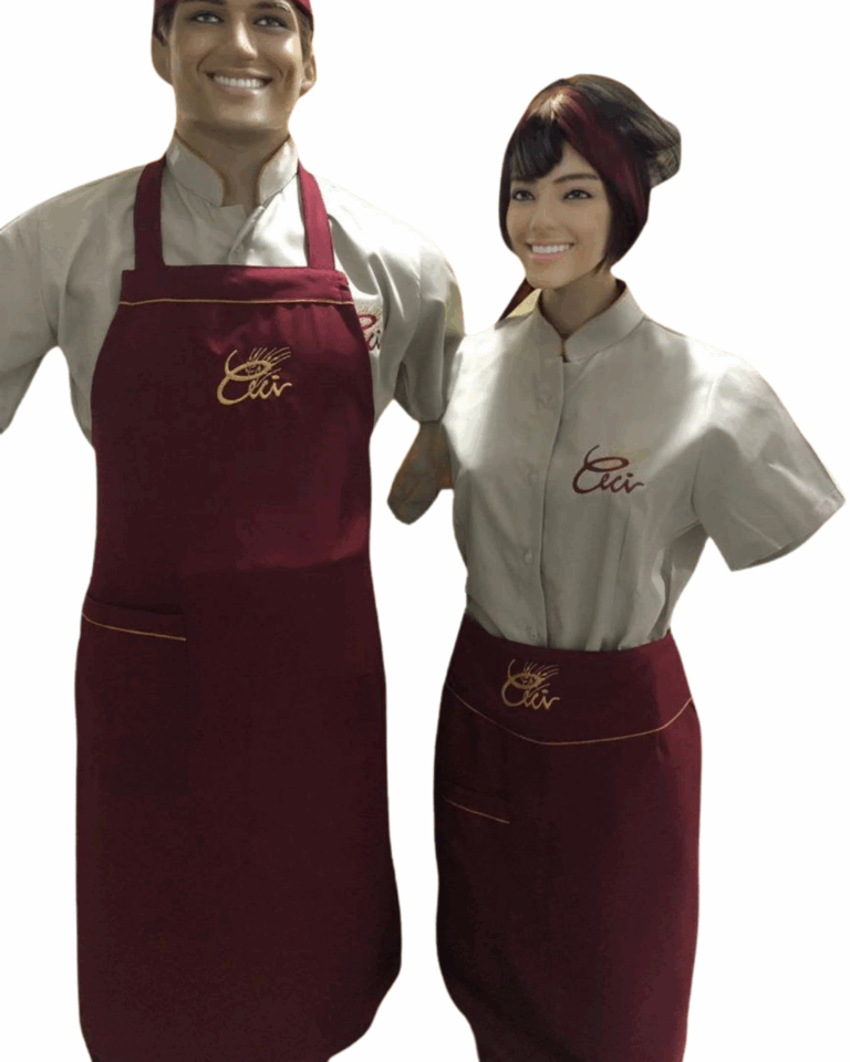 10 AT MASC CAMISA GOLA PADRE AVENTAL FRENTE UNICA e AT FEM CAMISA GOLA PADRE AVENTAL MEIA CINTURA E TOUCA COM REDE